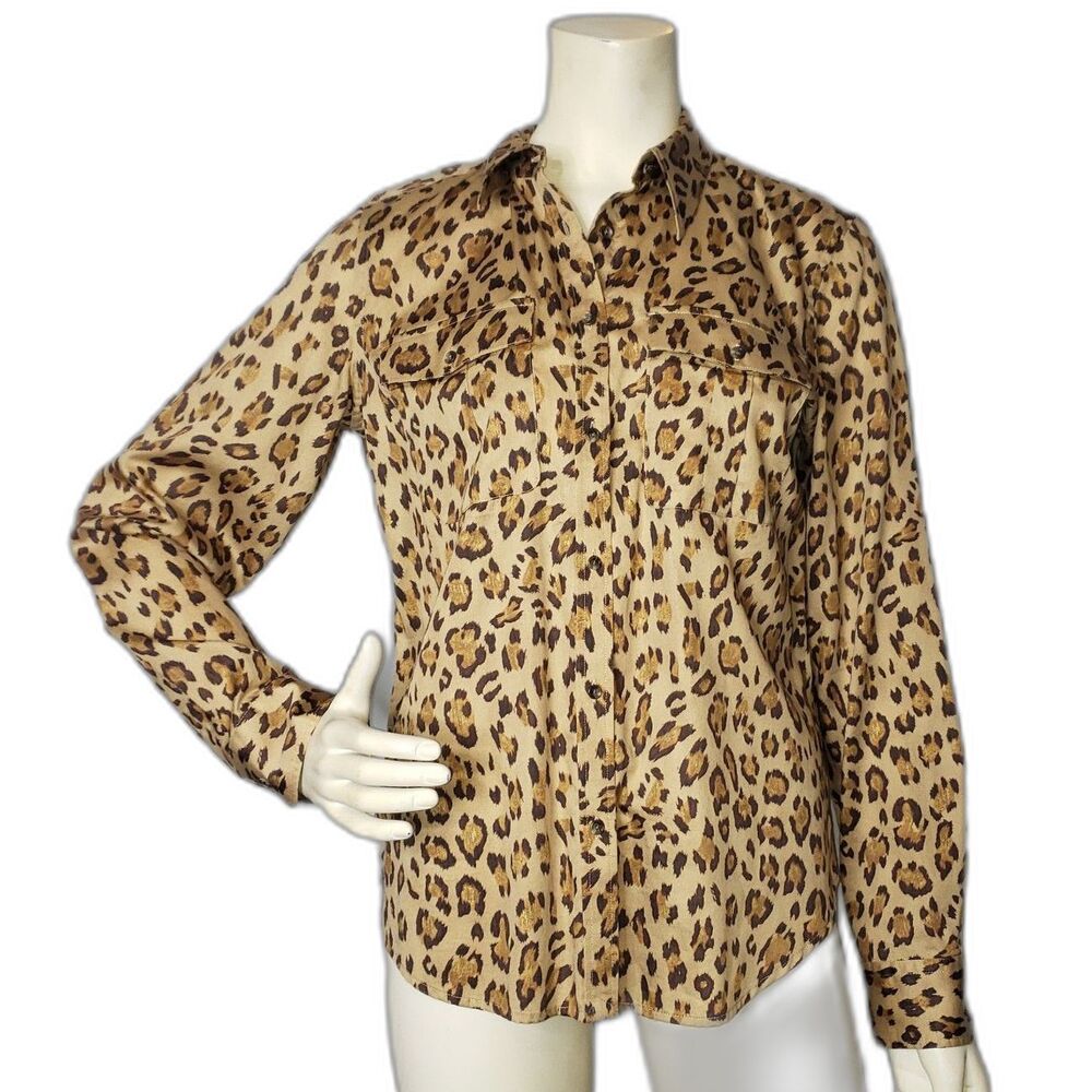 LAUREN RALPH LAUREN Golden Leopard Button Down Shirt Womens Size Large